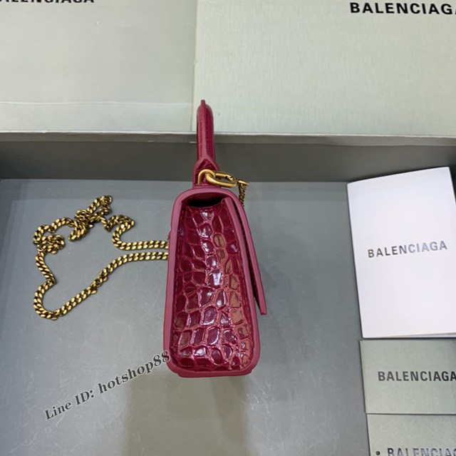 Balenciaga專櫃爆款手提女包 巴黎世家鱷魚紋牛皮櫻桃紅mini Hourglass沙漏包 fyj1010